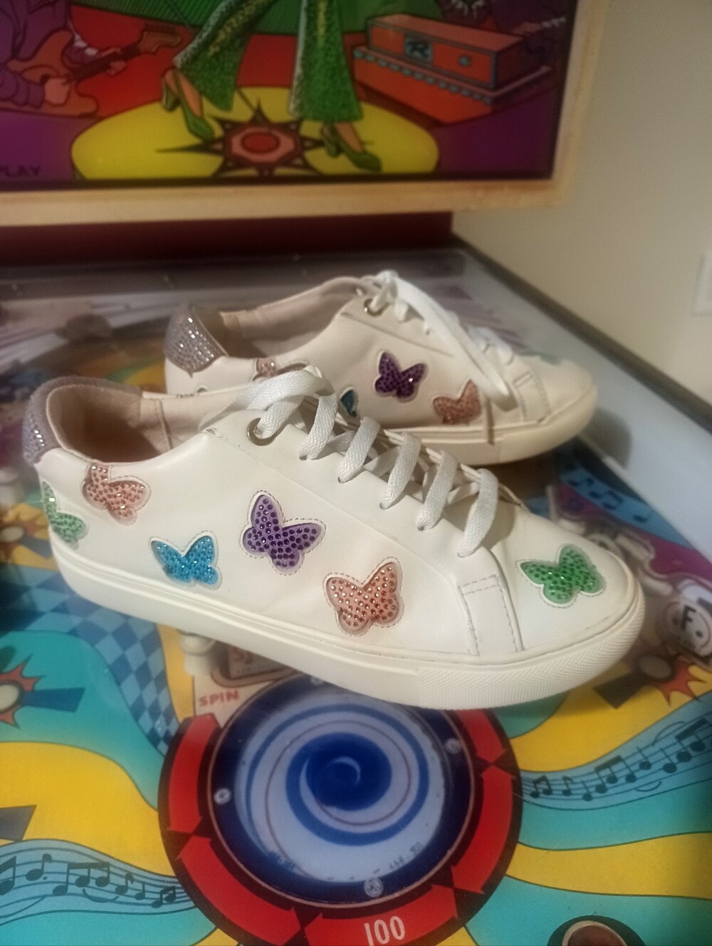 Kurt Geiger London Lane White Leather Sneakers Multicolor Rhinestone Butterflies - Picture 12 of 12